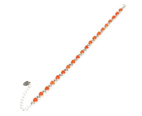 A 925 silver bracelet set with cabochon cut fire opal, L. 17cm.