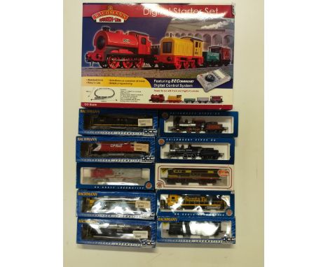 A Bachmann 00 gauge Branch line Digital Starter set and ten 00 gauge Bachmann locomotives.