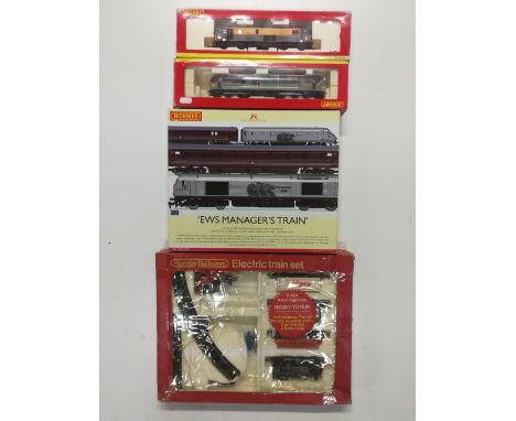A Hornby EWS Manger's Train, a Hornby R.523 Rail Freight Set and two Hornby Diesel electric locomotives (Class 73 "73108" and