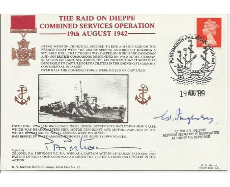 Col Pat Porteous VC 1989 Raid of Dieppe, Combined Services Operation, 1942. Signed by Lt Cdr G V Inglesby, Assistant Secretar