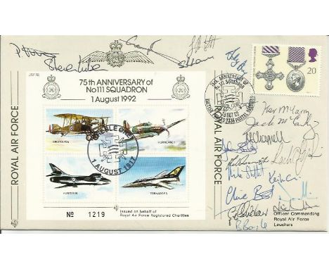 Multisigned Tornado cover 13 Oct 92 BFPS 2336 Special Postmark 75th Anniv 111 Squadron. Red Flown cachet flown in Tornado of 