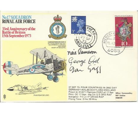 AVM Cameron RAF16 15 Sep 73 BFPS 1413 No 17 Squadron - 33rd Anniv. of Battle of Britain. Flown in Phantom. Signed by the crew