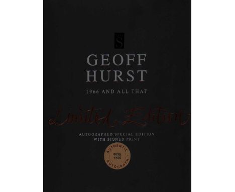 Geoff Hurst signed rare Hard Back Book Limited Edition 1966 and All that plus Signed print. 1100 of these special books in sl