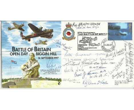 JS(CC)36a 57th Anniv Battle of Britain Signed by 17 Battle of Britain Pilots Crew 14 09 97 Westerham 57th Anniv Battle of Bri