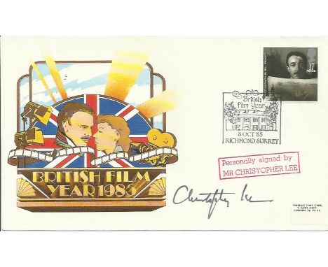Sir Christopher Lee Actor. Signed F.D.C. commemorating British Film Year 1985. Star of so many classics and modern epics - Th