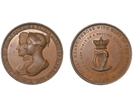 Victoria, Visit to Ireland, 1849, a copper medal, unsigned, conjoined busts of Victoria and Albert left, rev. crown above har
