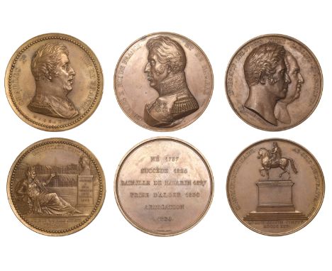 FRANCE, Statue of Louis XIV at Lyon, 1825, a copper medal by A. Galle, 50mm (BDM II, 197); Versailles, a copper medal by A. M