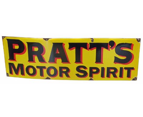 Pratt's motor spirit enamel sign, three colour screen print.91cms (36") x 30cms (12")Condition report: Eight screw holes all 