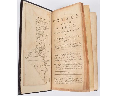 Walter, R., A Voyage Round the World, by George Anson, 1761, ninth edition, charts, map torn, leather.