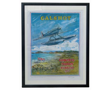 P. May (b 1925), signed poster, Schneider Trophy Supermarine, S6B 1931, Calshot inscribed in the margin by the artist.43cm x 