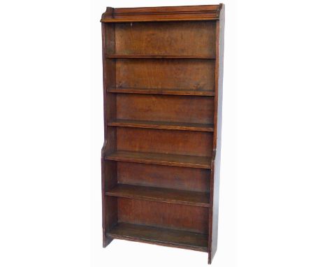 Light oak waterfall bookcase, with six fixed shelves.Width 76cm (30"), Depth 22cm (9"), Height 163cm (64")