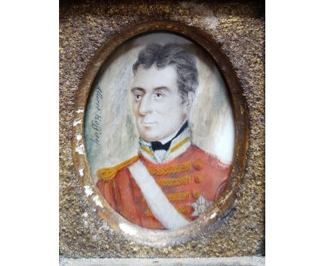 An oval watercolour miniature - Portrait of Major General John Shaw, Colonel of the 59th Regiment, 2" high.