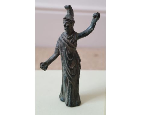 A small antique bronze figure of a goddess - possibly Roman, 2.5" high.