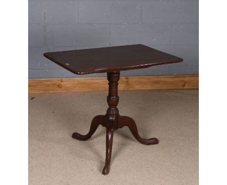 19th century mahogany tilt top occasional table, having rectangular top, raised in baluster column and tripod legs, 72cm high