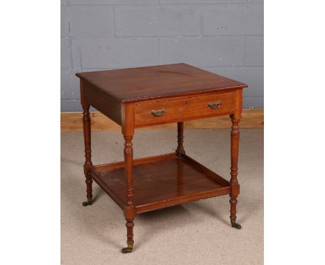 Victorian mahogany two tier table, Heal &amp; Son of London, the square top fitted with a single drawer below with under tier