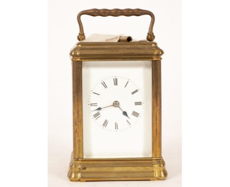A gilt brass carriage clock, fitted an eight-day striking movement on a gong, 13cm high CONDITION REPORT: Condition informati