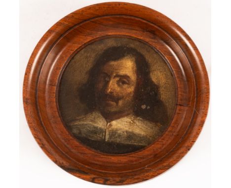 Circle of Gonzales Coques (1614/18-1684)/Portrait miniature of a Gentleman/bust length/tondo/oil on copper, 6.5cm diameter CO