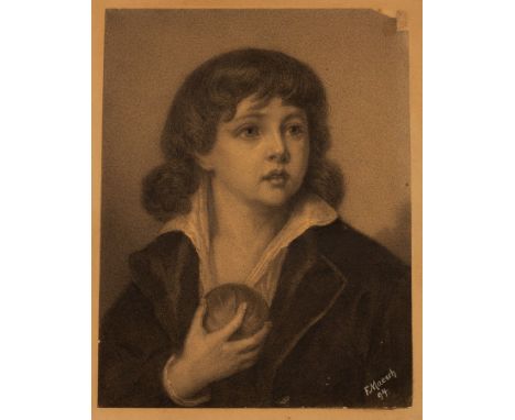 Ferdinand Naesch (1865-1925)/Boy with Ball/half-length portrait/pencil, charcoal and wash, 18.5cm x 14cm/and other portraits,