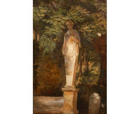 French School, 19th Century/Statue in Forest Landscape/oil on paper, 28cm x 22.75cm/and three others CONDITION REPORT: French