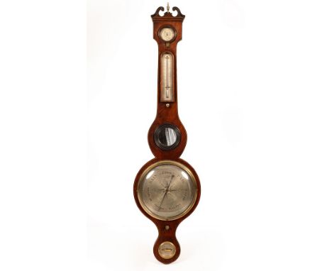 A 19th Century mahogany wheel barometer, 100cm long  CONDITION REPORT: Overall appearance good.  Slight lifting/bubbling to v