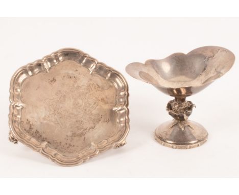 A silver pedestal dish, Barrowclift Silvercraft, Birmingham 1972, of oval shape with rose on a circular base, 13.5cm wide x 1