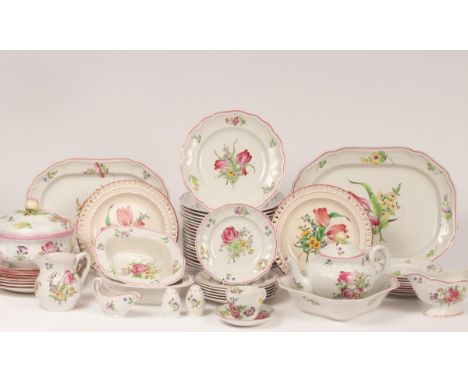 A Copeland part dinner and coffee service, Luneville pattern, comprising of two circular tureens, a cover, two lozenge pie di