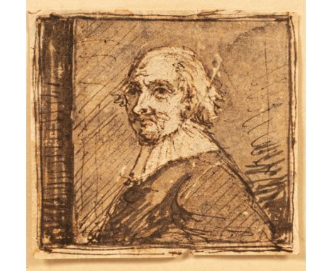 Dutch School, 18th Century/Portrait of a Man/half-length, wearing a white ruff/pen, ink and wash, 6cm x 7cm CONDITION REPORT: