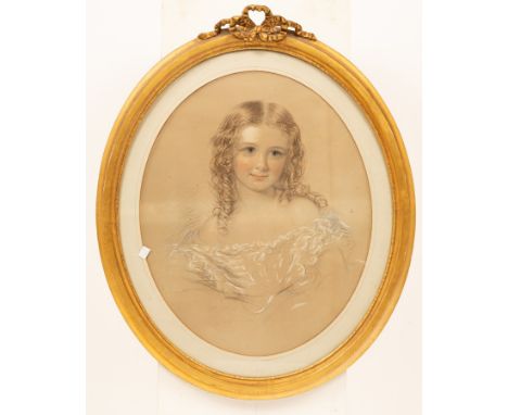 English School, 19th Century/Three portraits of members of the Byng Family/pencil and coloured chalk, each oval 58cm x 48cm/N