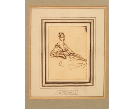 Attributed to George Romney (1734-1802)/Portrait of a Seated Lady/dated 1770/pen and ink, 9cm x 6.25cm CONDITION REPORT: Cond