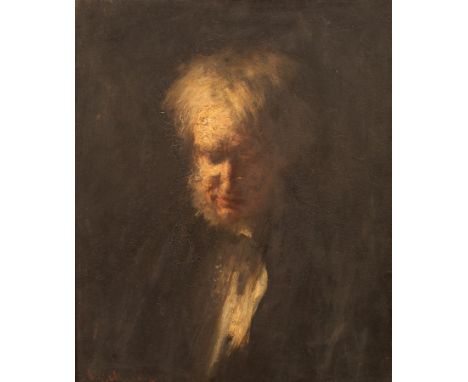 19th Century School/Portrait of a Gentleman/bust length, wearing spectacles, dimly lit/signed indistinctly lower left/oil on 