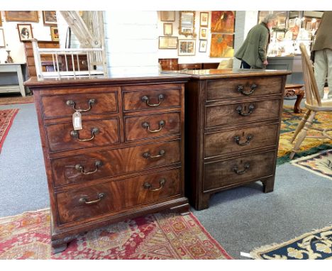 Two George III mahogany pedestal chests, one of four drawers on bracket feet, the other a commode, 68.5cm x 55.75cm CONDITION
