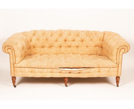 A late Victorian Chesterfield sofa, on turned front legs with castors, 190cm wide, 93cm deep, 80cm high CONDITION REPORT: Con