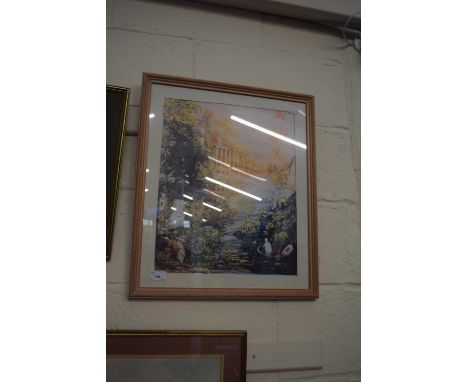 Fantasy landscape, reproduction print, framed and glazed