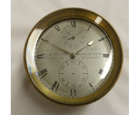 A 19th century naval chronometer by John Fletcher, the 4" silvered dial engraved 'John Fletcher 4, Lombard St, London 1502, M