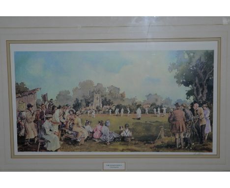 Fred Spurgeon:  "The Cricket Match", limited edition print signed in pencil, 16" x 28", framed and glazed