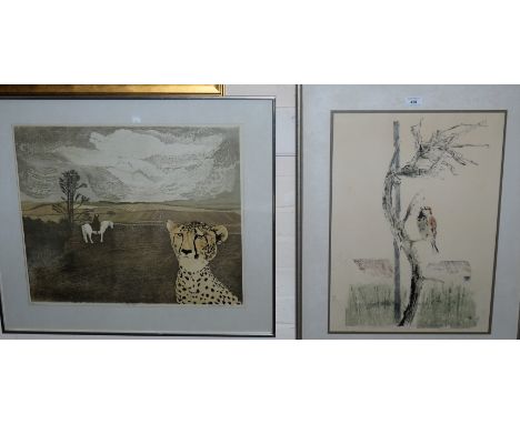Barbara Robertson:  "Dead Rose", artist signed limited edition print; and another: "Gray Day", 2/8, framed and glazed; 2 smal