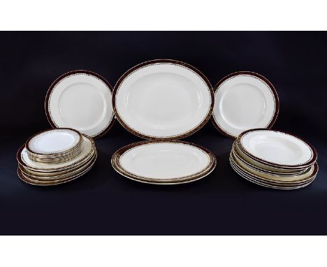 Alfred Meakin Part Dinner Service Burgundy and gilt patterned  border on white ground (30) pieces approx in total. To include