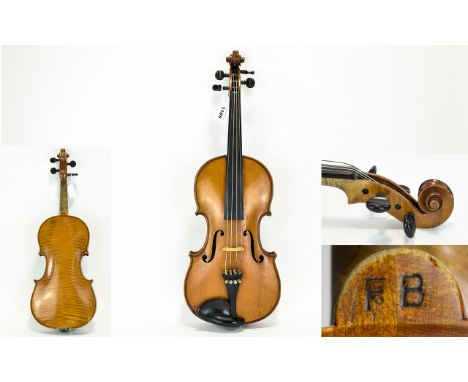 Francois Barzoni Beare and Sons - Good Quality Full Size Late 19th Century Violin. The Back Is a Nicely Flamed Two Piece Back