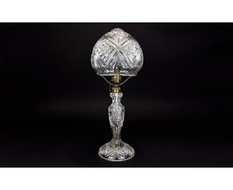 Art Deco Period Cut Glass Table Lamp of Good Form, Stands 19 Inches High. Excellent Condition. 