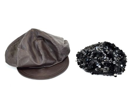 A Vintage Nappa Leather Baker Boy Cap And Sequinned Beret Two vintage hats, each in very good condition. The first, a soft ch