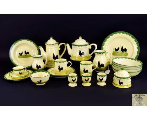 A Collection German 'Teller Keramik' Serveware 'Hahn und Henne' Including Jugs, Dinner Bowls, Cups, Saucers and Side plates, 