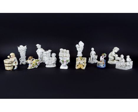 Royal Worcester Blank 'September' Figure, a white, unmarked figure of a young boy playing with a cat, being a blank version o