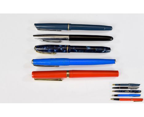 A Good Collection of Vintage Fountain Pens ( 4 ) Four In Total. Comprises 1/ Osmiroid Italic 75 Teal Colour Cased Fountain Pe
