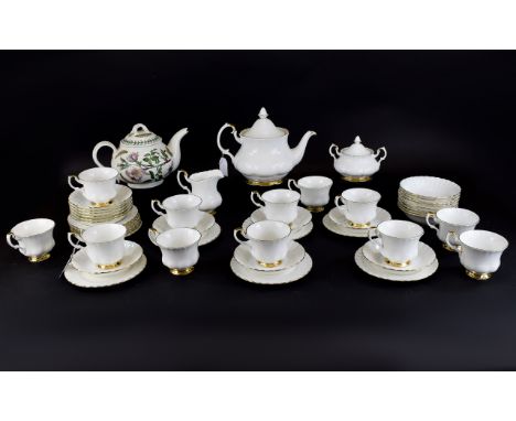 Royal Albert Val D'Or Part Teaset  approx 47 pieces comprising cups, saucers, side plates, teapot, sugar and milk etc, white 