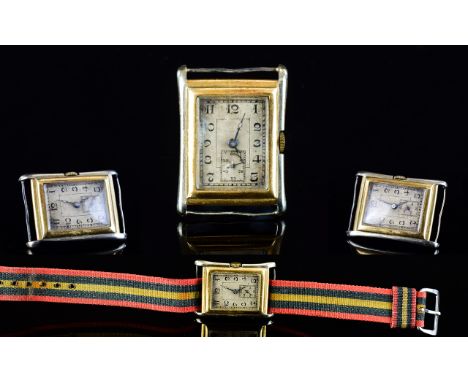 Swiss Made Late 1920's Art Deco Period 18ct Yellow and White Gold Rectangular Shape Mechanical Wrist Watch. Fully Hallmarked.