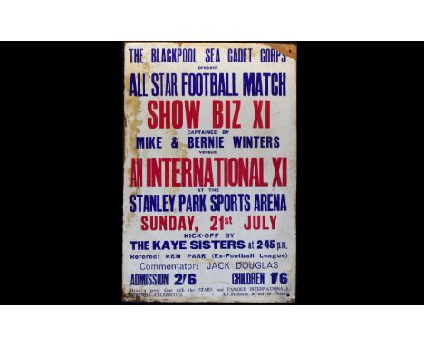 Blackpool Football Interest Vintage Poster 'All Star Football Match' A Large poster mounted on plywood. advertising the Showb