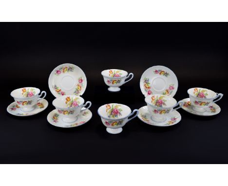 Shelley 1950's Fine Bone China ( 12 ) Piece Tea Service. Comprises 6 Cups and 6 Saucers, Gainsborough Shaped Cup and Saucer, 