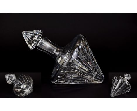 Waterford Marquis Crystal Sideways Ships Decanter. Original label. 12 inches in diameter.