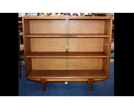 A 1960'S Display Cabinet/Bookshelf Small glazed two shelf cabinet with front glazed sliding doors with etched integrated hand