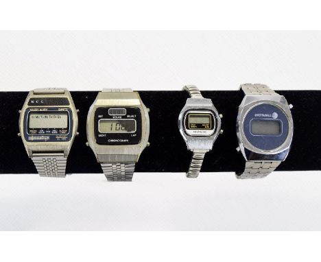 A Collection of 1970's Solar / Digital Steel Watches. Includes 1/ Trafalgar Le 1975, 2/ NCL Melody Alarm - 1970 Digital Watch